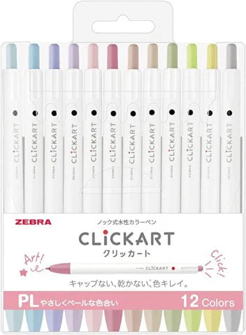 Zebra ClickArt knock sign pens 12 vivid color pack on white background pastel colors