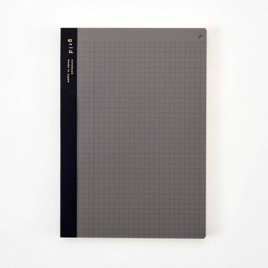 Isshoni A5 grid numbered notebook showing grid pages and cover in grey