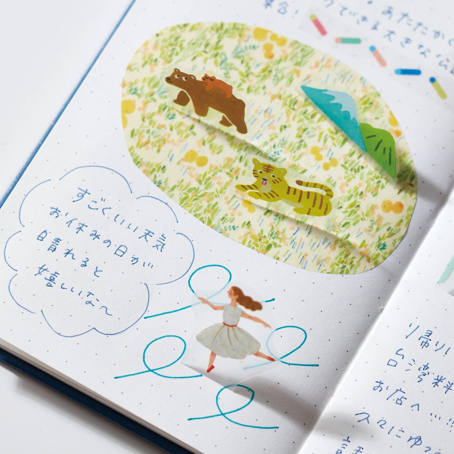 Hitotoki Pop Up Stickers on different journal spreads.