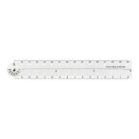 Midori multi function ruler showing measurement markings and built-in functions