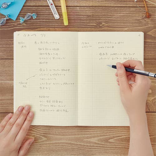 Isshoni A5 grid numbered notebook showing grid pages