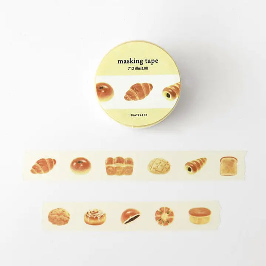 Suatelier masking tape 712 Illustr.08 Bread — 15mm South Korean washi tape with illustrated bread designs