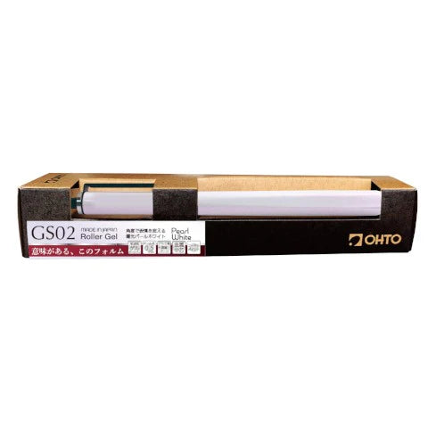 OHTO GS02 retractable roller gel pen showing slim Japanese design profile in box in white