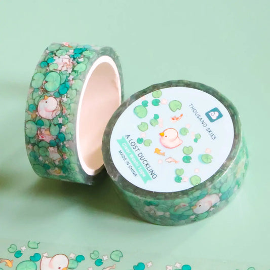Thousand Skies A Lost Duckling PET tape — duck and koi pond on clear transparent background, 15mm wide