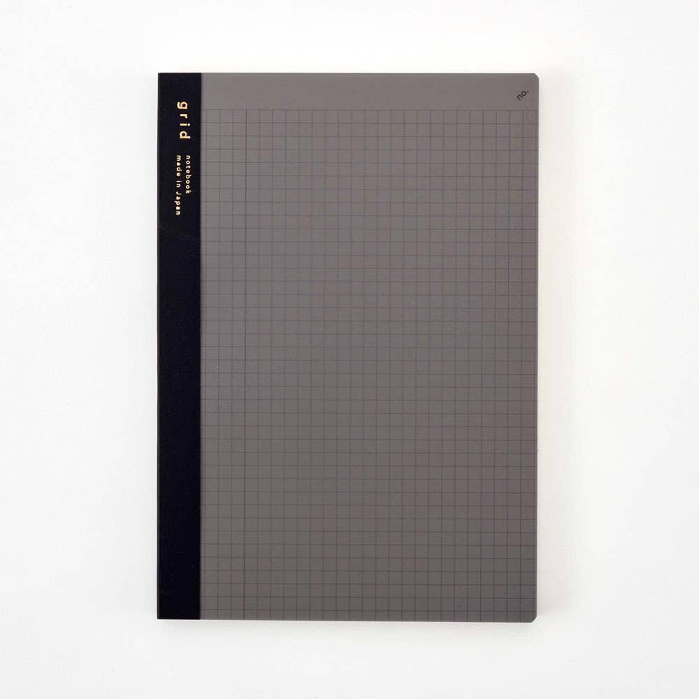 Isshoni A5 grid numbered notebook showing grid pages and cover in grey