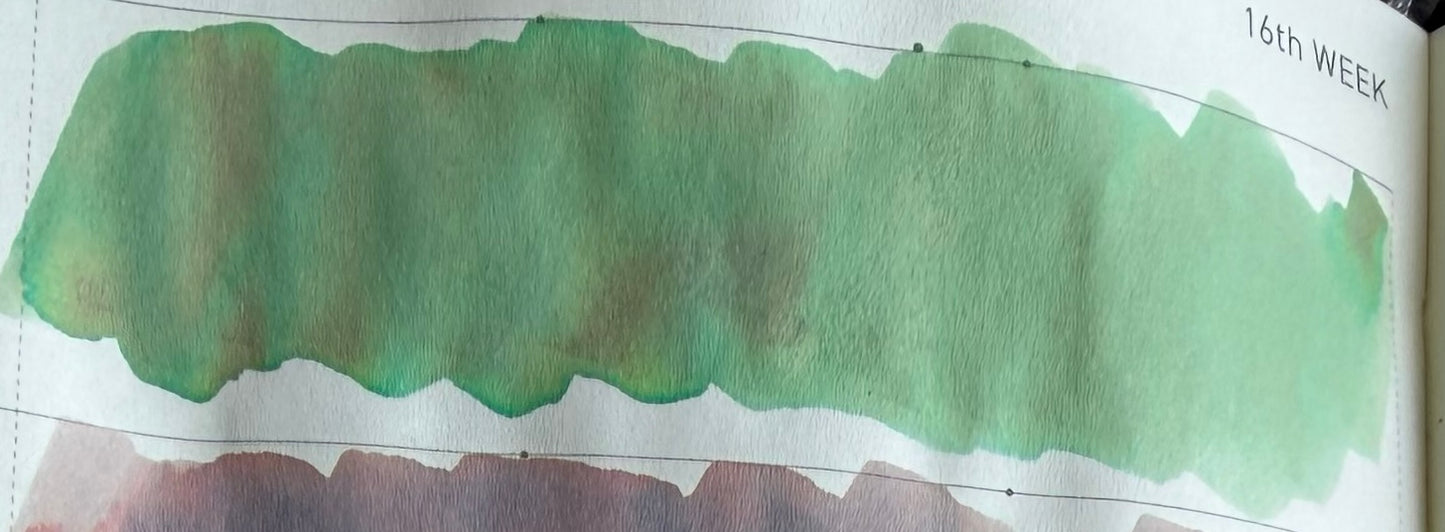Kitty Inkpot A Certain green tea swatch on tomoe river paper in a hobonichi weeks