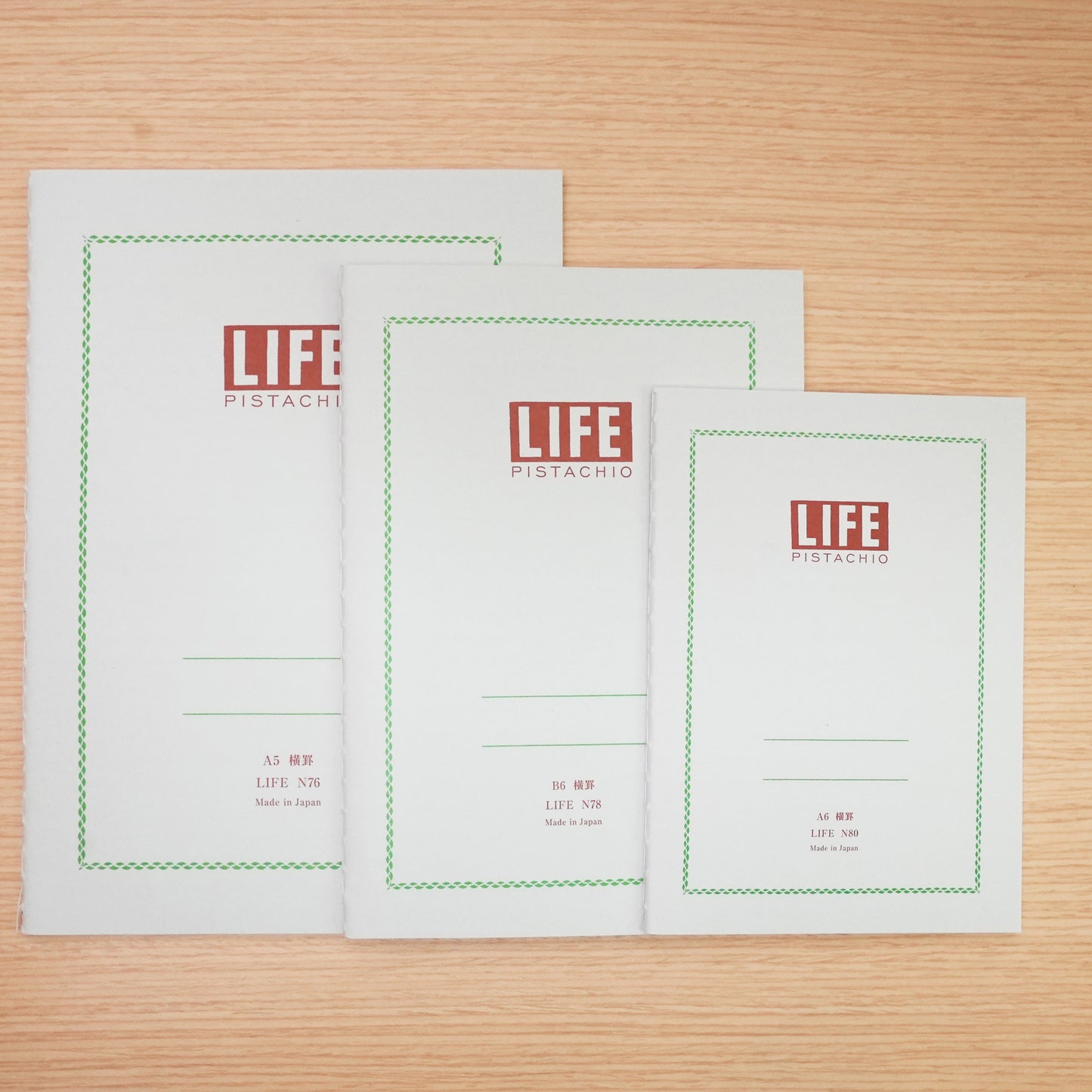 LIFE Pistachio Notebook lined cover — soft green Japanese stationery by LIFE sizes A5, B6, and A6