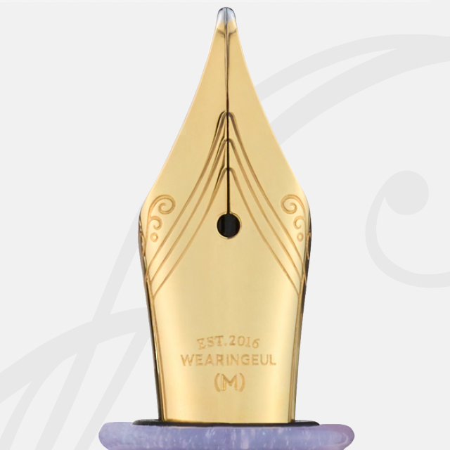 Gold fountain pen nib "A Dream Within a Dream" with 'Wearingeul' branding on a light white background