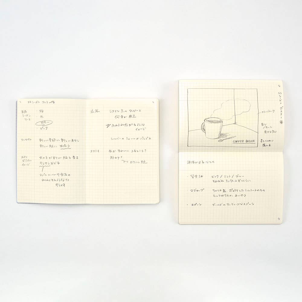Isshoni A5 grid numbered notebook showing grid pages