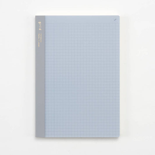 Isshoni A5 grid numbered notebook showing grid pages and cover in blue